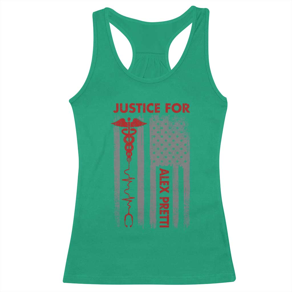 Justice For Alex Pretti Racerback Tank Top Minneapolis Tribute 2026 ICU Nurse American Flag