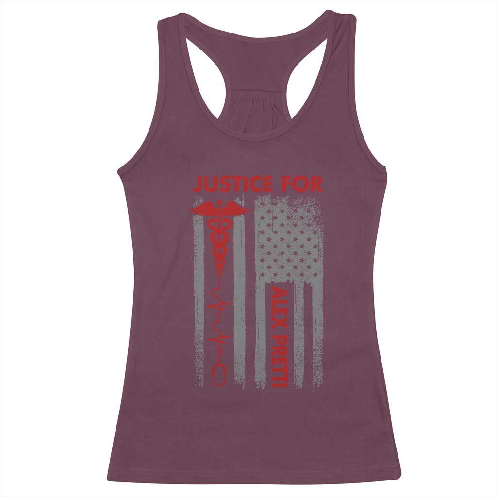 Justice For Alex Pretti Racerback Tank Top Minneapolis Tribute 2026 ICU Nurse American Flag