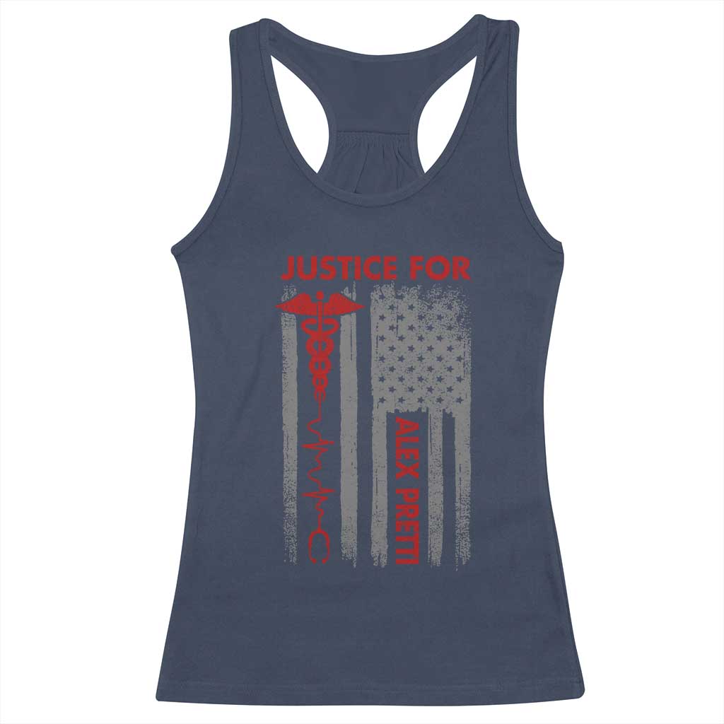 Justice For Alex Pretti Racerback Tank Top Minneapolis Tribute 2026 ICU Nurse American Flag