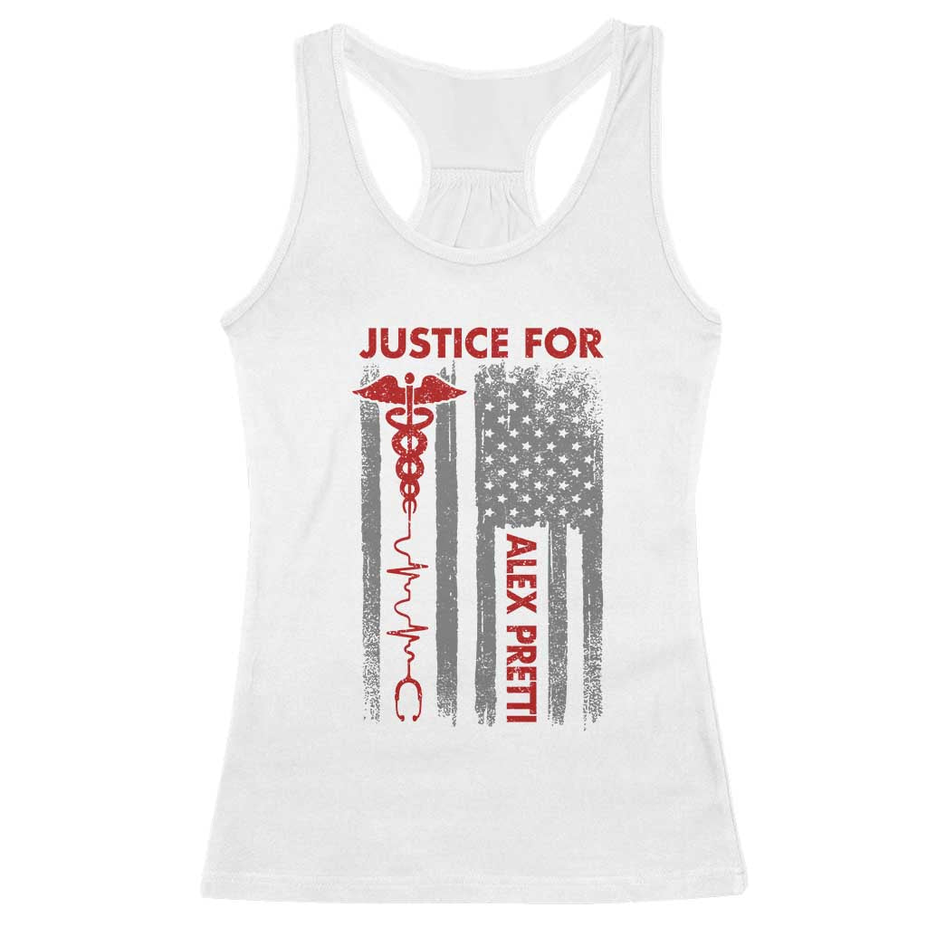 Justice For Alex Pretti Racerback Tank Top Minneapolis Tribute 2026 ICU Nurse American Flag