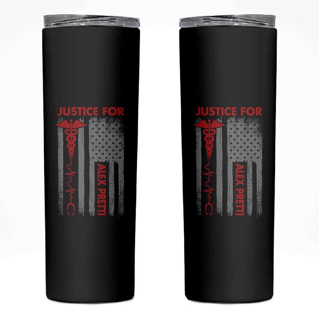 Justice For Alex Pretti Skinny Tumbler Minneapolis Tribute 2026 ICU Nurse American Flag