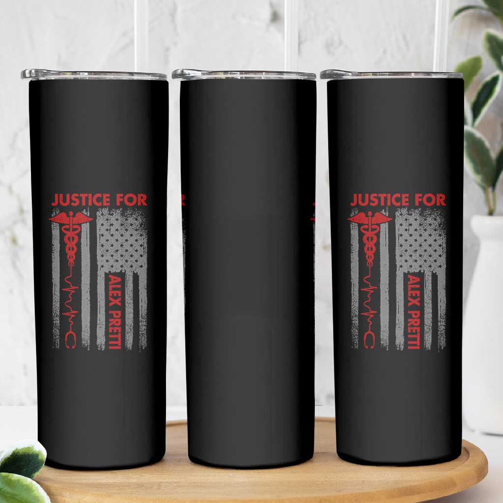 Justice For Alex Pretti Skinny Tumbler Minneapolis Tribute 2026 ICU Nurse American Flag