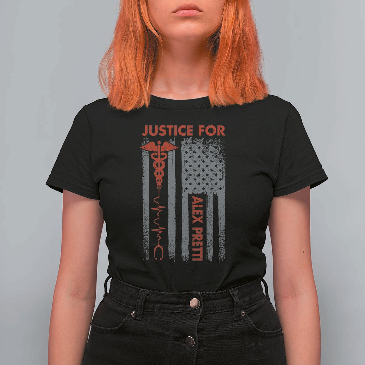 Justice For Alex Pretti T Shirt For Women Minneapolis Tribute 2026 ICU Nurse American Flag
