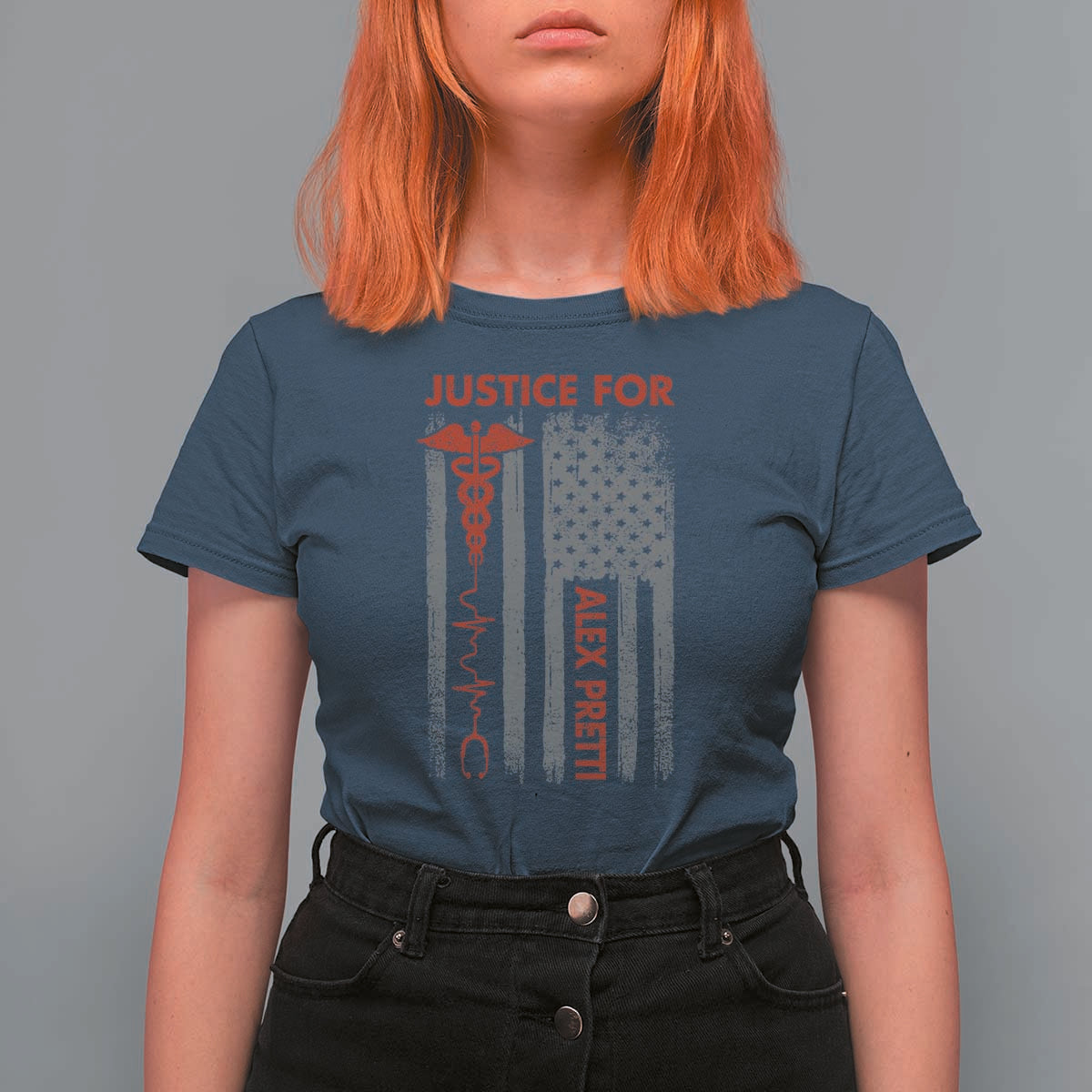 Justice For Alex Pretti T Shirt For Women Minneapolis Tribute 2026 ICU Nurse American Flag