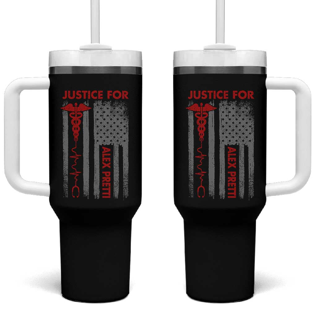Justice For Alex Pretti Tumbler With Handle Minneapolis Tribute 2026 ICU Nurse American Flag