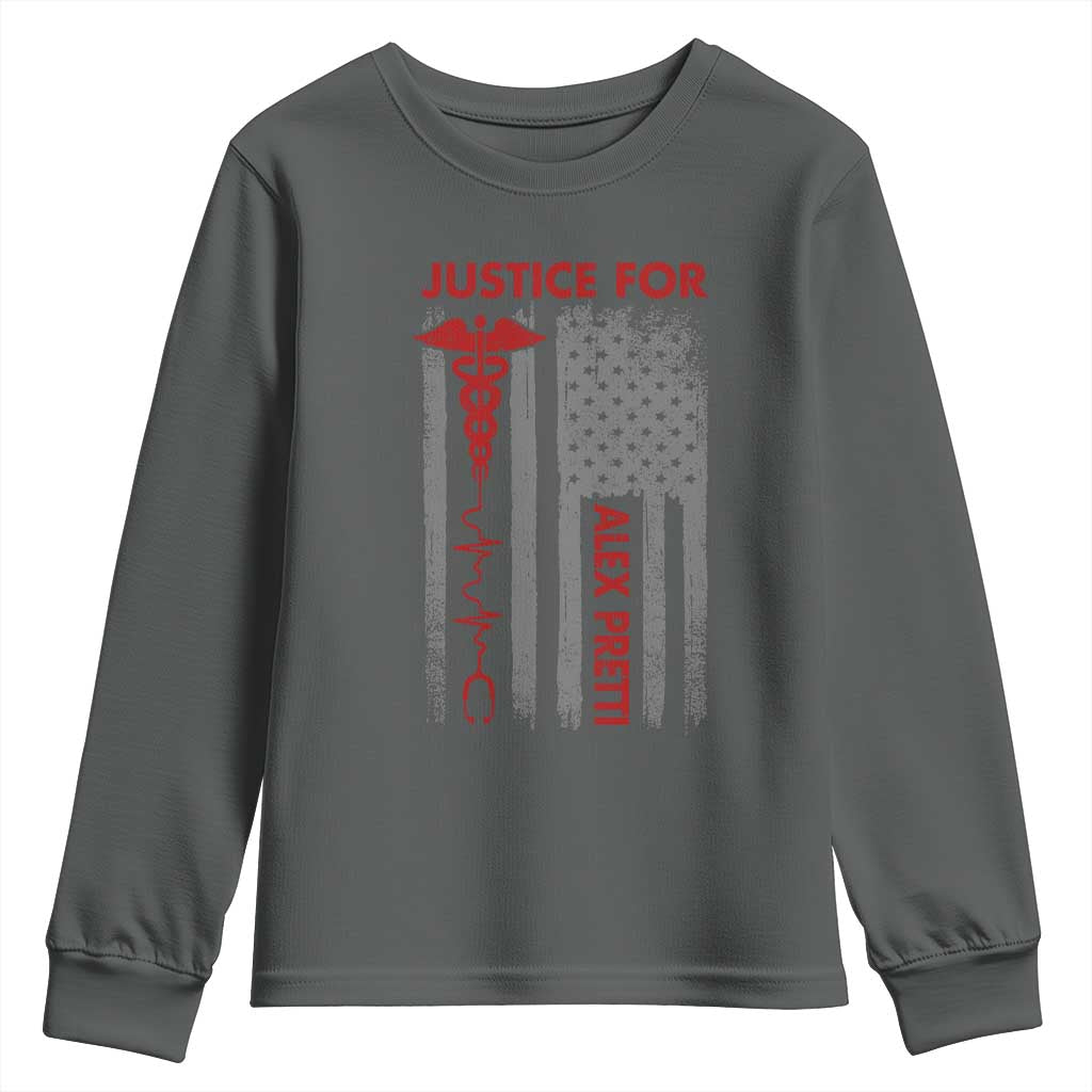 Justice For Alex Pretti Youth Sweatshirt Minneapolis Tribute 2026 ICU Nurse American Flag