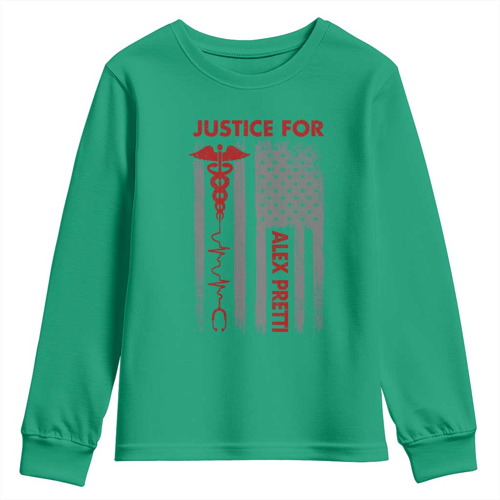 Justice For Alex Pretti Youth Sweatshirt Minneapolis Tribute 2026 ICU Nurse American Flag