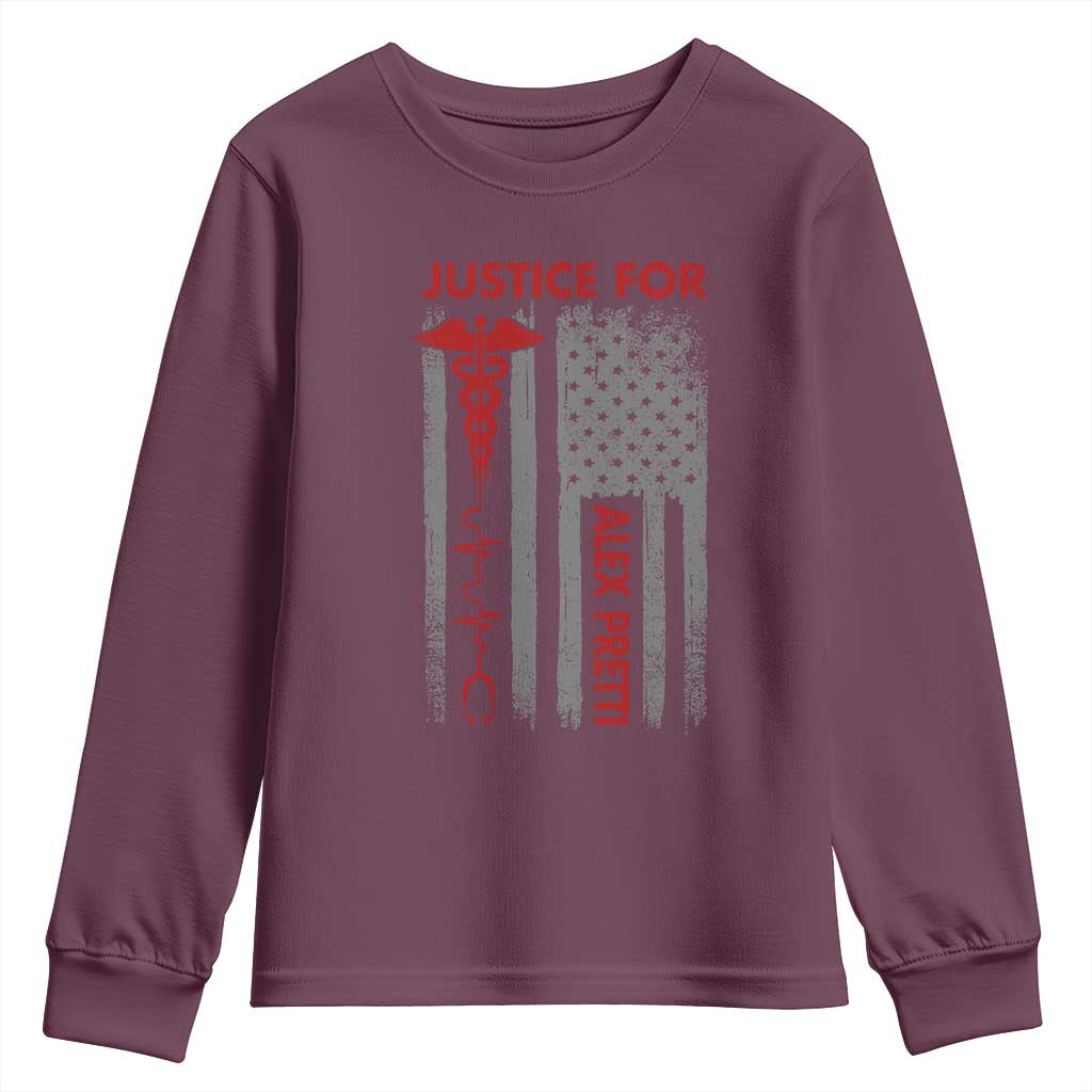 Justice For Alex Pretti Youth Sweatshirt Minneapolis Tribute 2026 ICU Nurse American Flag