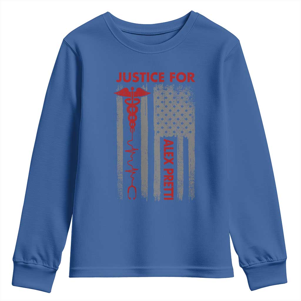 Justice For Alex Pretti Youth Sweatshirt Minneapolis Tribute 2026 ICU Nurse American Flag
