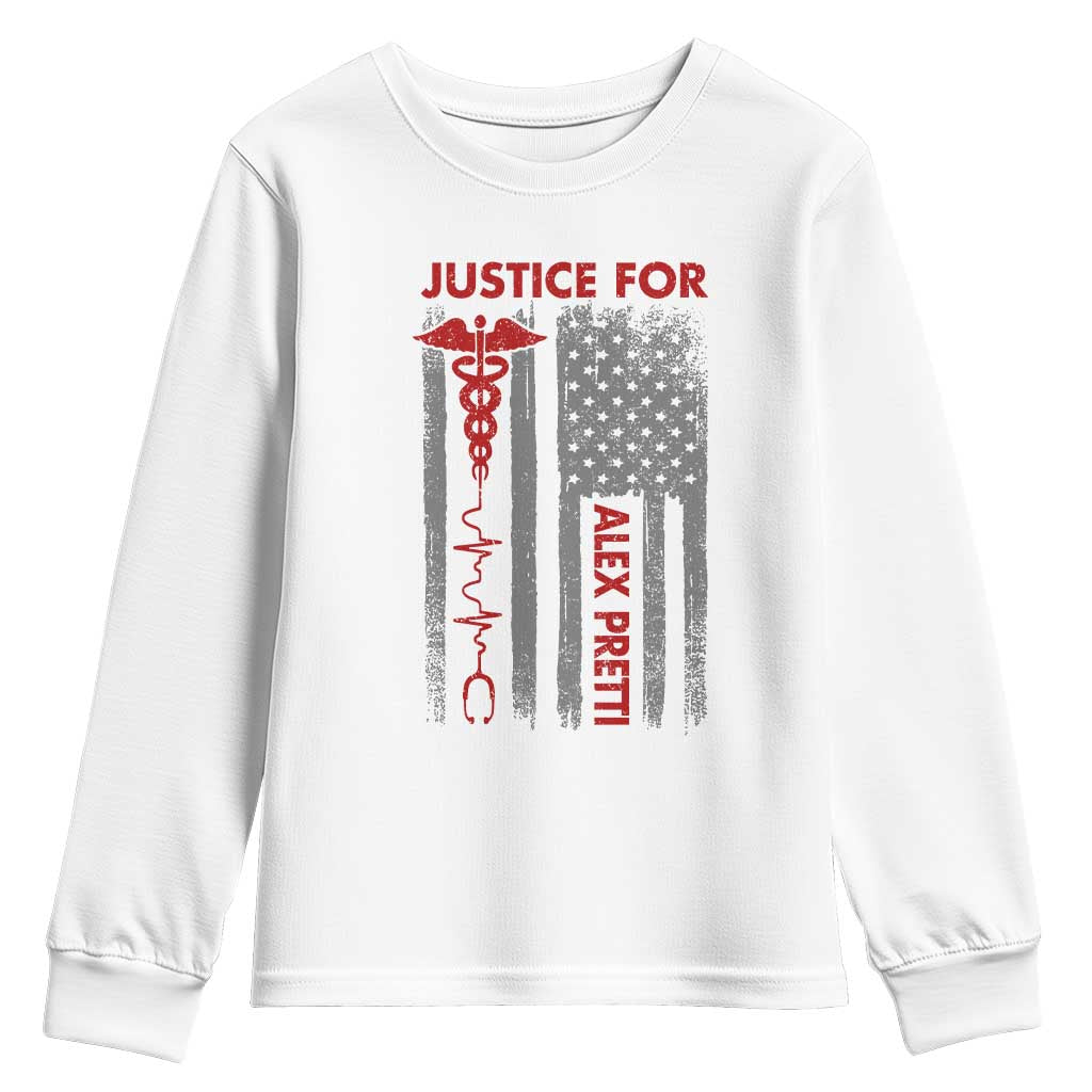 Justice For Alex Pretti Youth Sweatshirt Minneapolis Tribute 2026 ICU Nurse American Flag