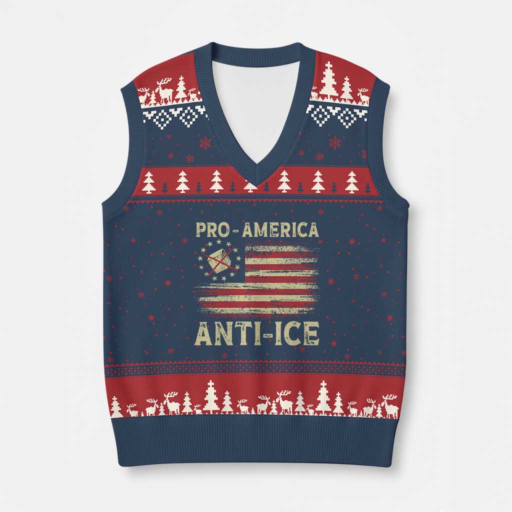 Pro American Anti Ice V-Neck Knit Sweater Vest Resist Protest Support Immigrants Refugee