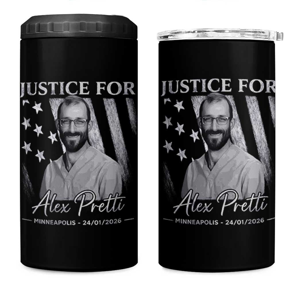 Justice For Alex Pretti 4 in 1 Can Cooler Tumbler Minneapolis Tribute 2026 Vintage American Flag