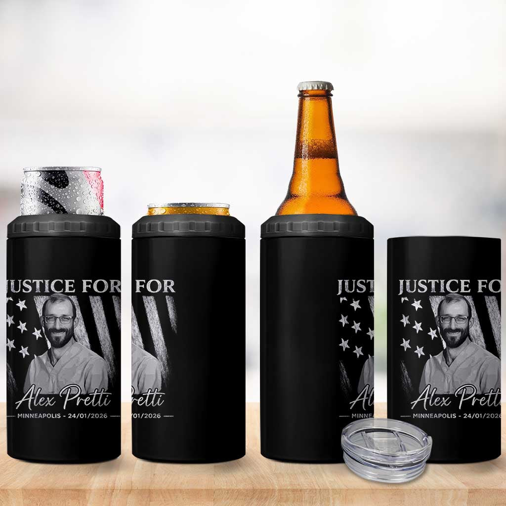 Justice For Alex Pretti 4 in 1 Can Cooler Tumbler Minneapolis Tribute 2026 Vintage American Flag