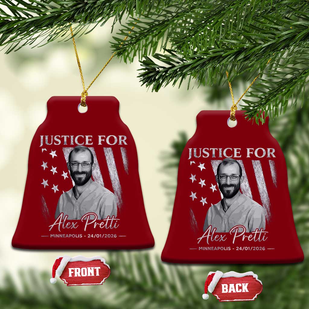 Justice For Alex Pretti Ceramic Ornament Minneapolis Tribute 2026 Vintage American Flag