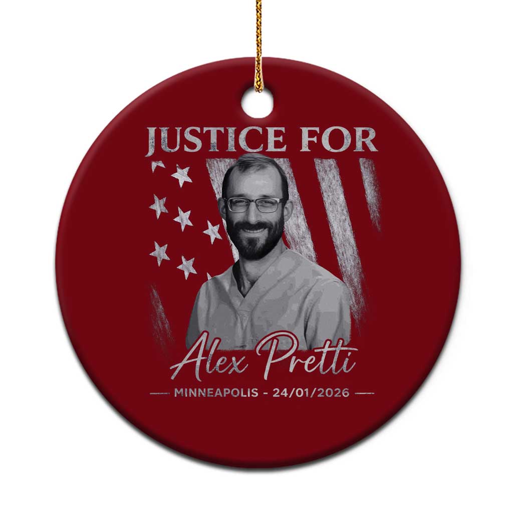 Justice For Alex Pretti Ceramic Ornament Minneapolis Tribute 2026 Vintage American Flag