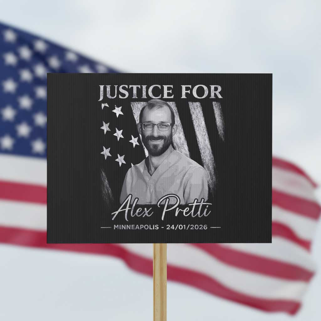 Justice For Alex Pretti Protest Sign Minneapolis Tribute 2026 Vintage American Flag