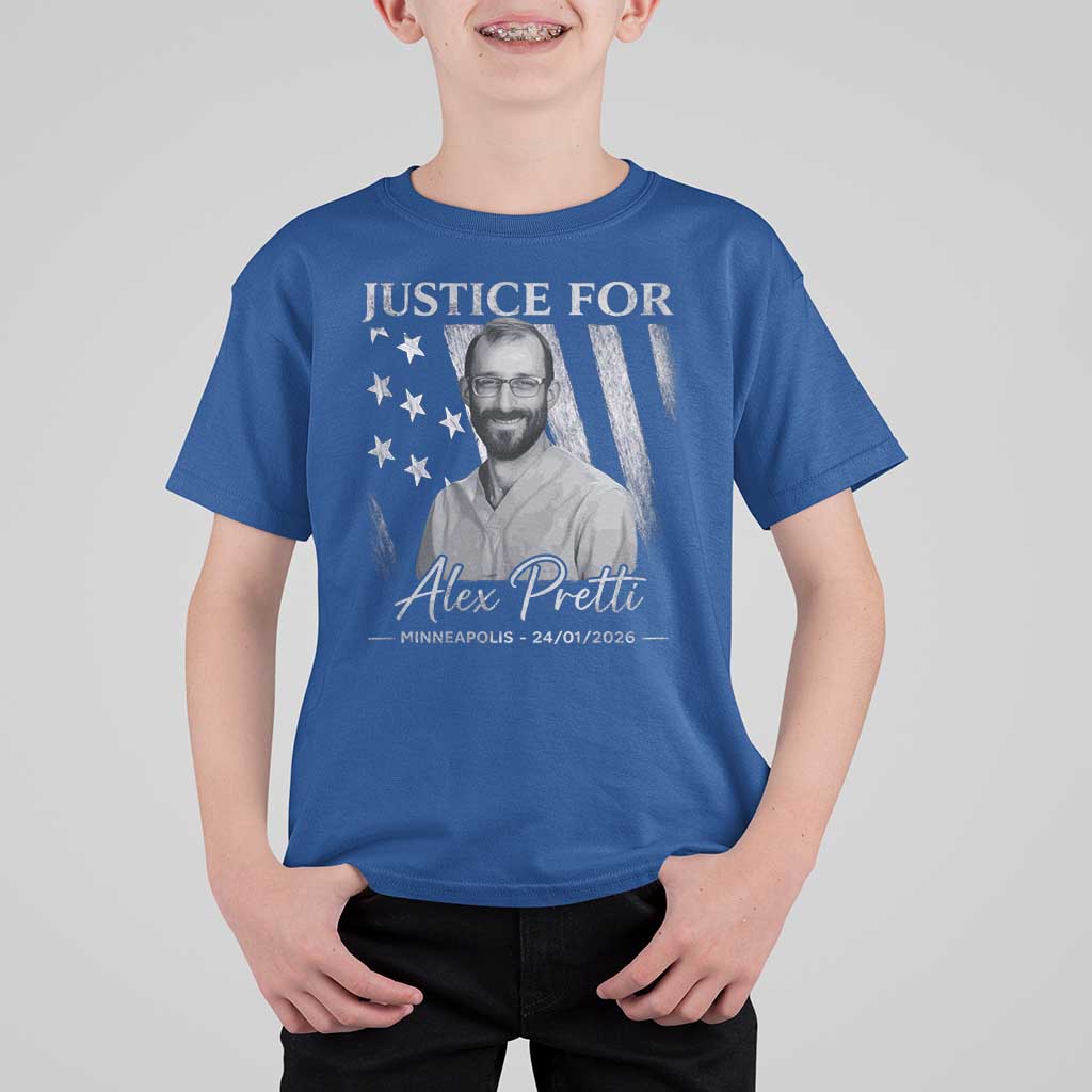 Justice For Alex Pretti T Shirt For Kid Minneapolis Tribute 2026 Vintage American Flag