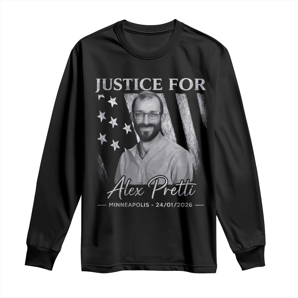 Justice For Alex Pretti Long Sleeve Shirt Minneapolis Tribute 2026 Vintage American Flag