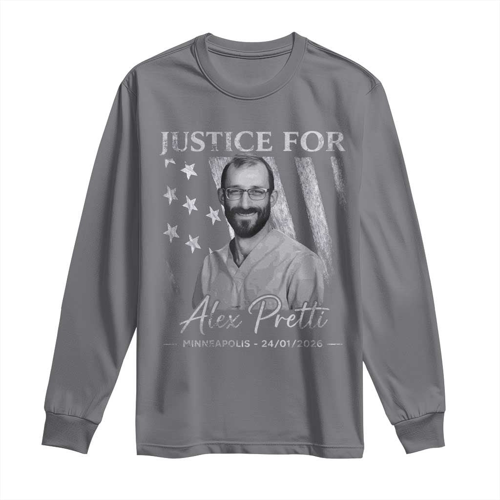 Justice For Alex Pretti Long Sleeve Shirt Minneapolis Tribute 2026 Vintage American Flag
