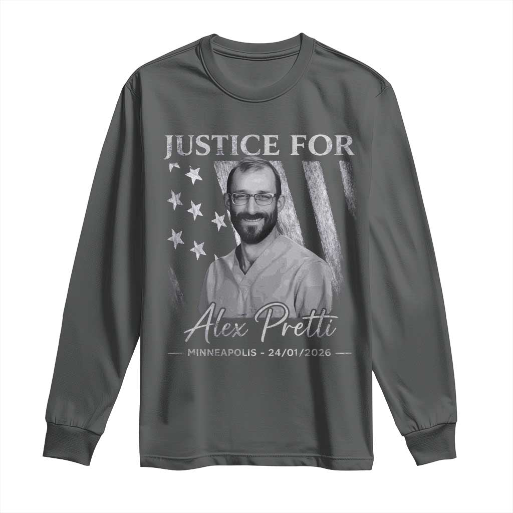 Justice For Alex Pretti Long Sleeve Shirt Minneapolis Tribute 2026 Vintage American Flag
