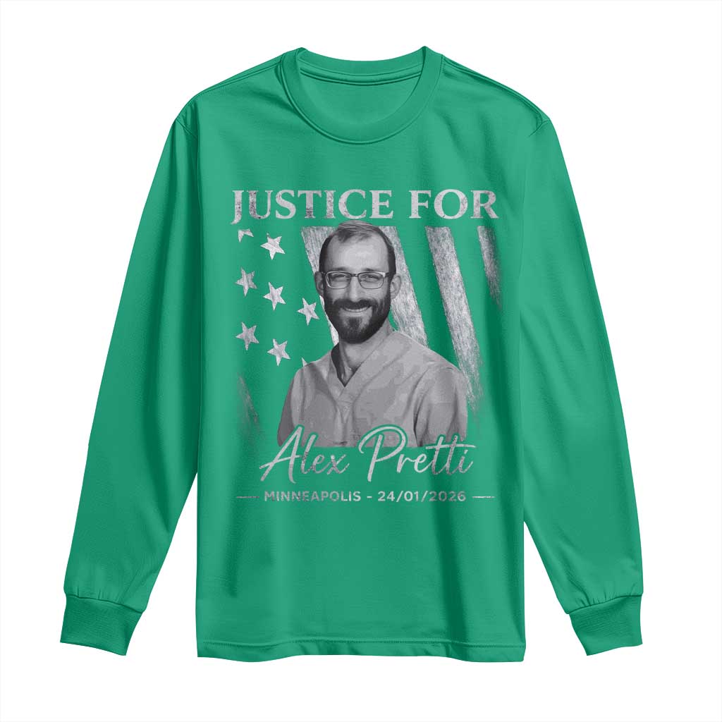 Justice For Alex Pretti Long Sleeve Shirt Minneapolis Tribute 2026 Vintage American Flag