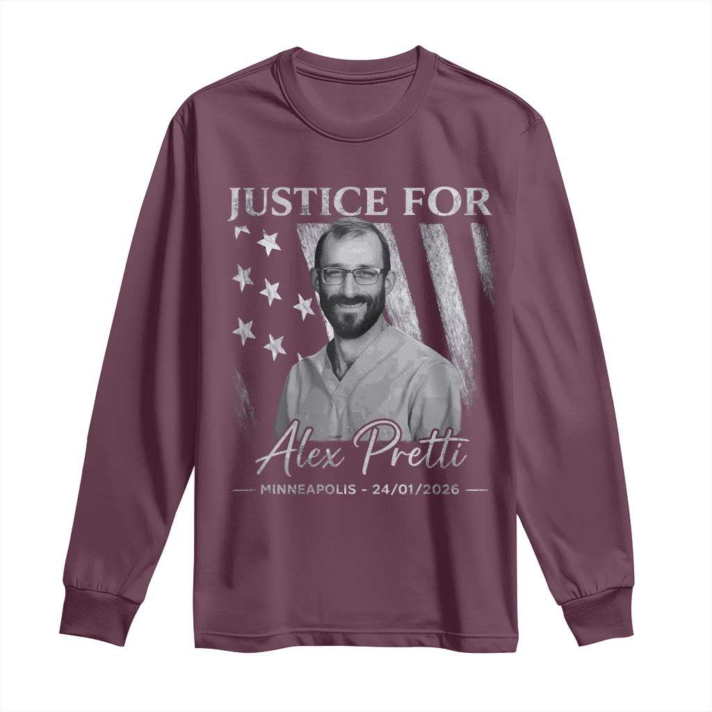 Justice For Alex Pretti Long Sleeve Shirt Minneapolis Tribute 2026 Vintage American Flag