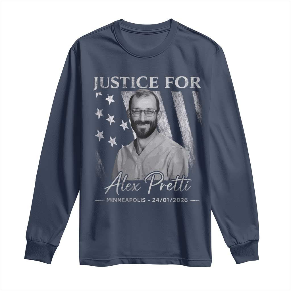 Justice For Alex Pretti Long Sleeve Shirt Minneapolis Tribute 2026 Vintage American Flag