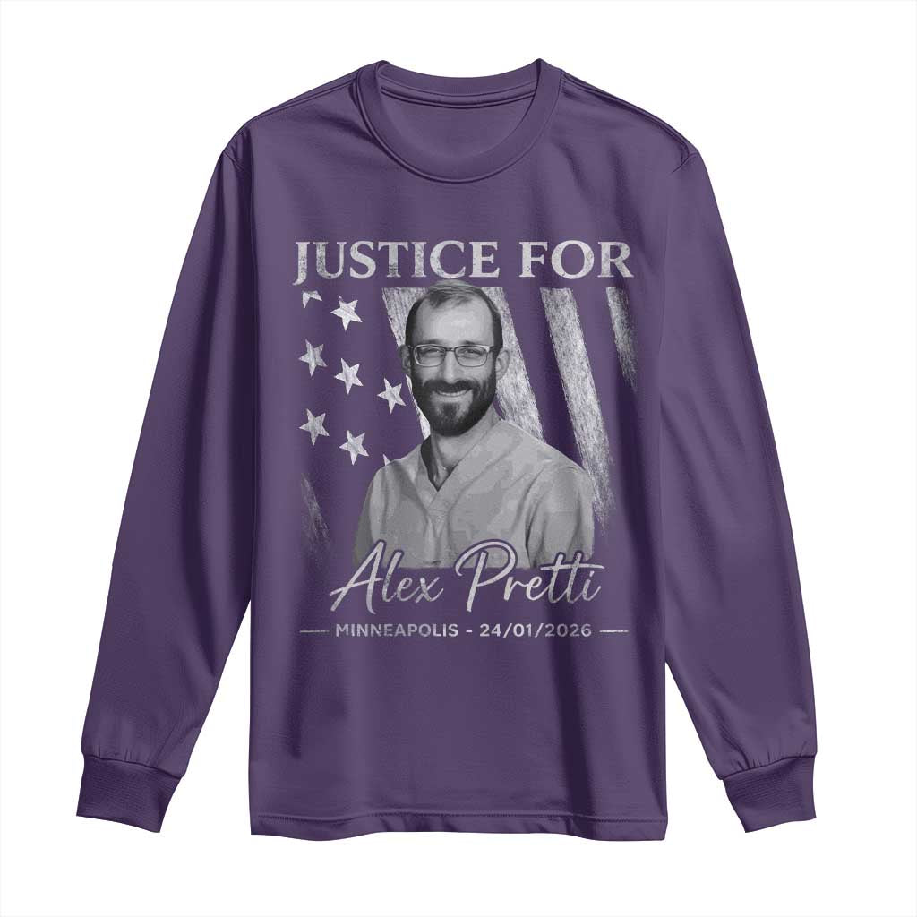 Justice For Alex Pretti Long Sleeve Shirt Minneapolis Tribute 2026 Vintage American Flag