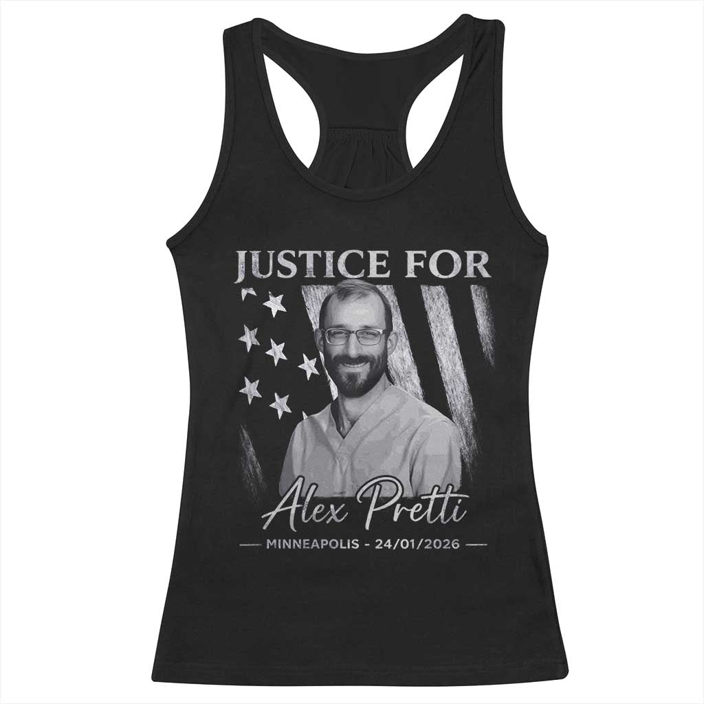 Justice For Alex Pretti Racerback Tank Top Minneapolis Tribute 2026 Vintage American Flag