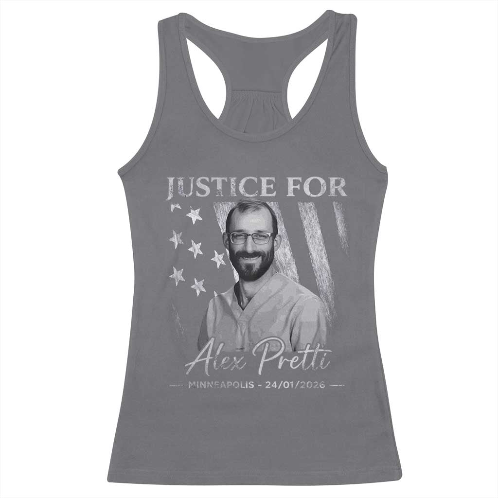 Justice For Alex Pretti Racerback Tank Top Minneapolis Tribute 2026 Vintage American Flag