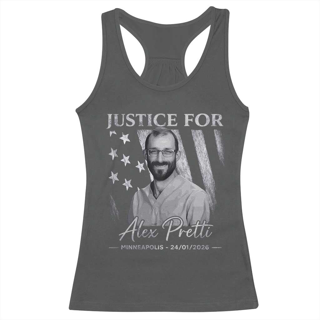 Justice For Alex Pretti Racerback Tank Top Minneapolis Tribute 2026 Vintage American Flag