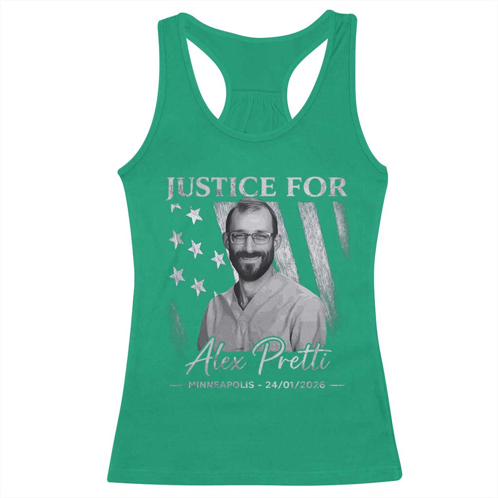 Justice For Alex Pretti Racerback Tank Top Minneapolis Tribute 2026 Vintage American Flag