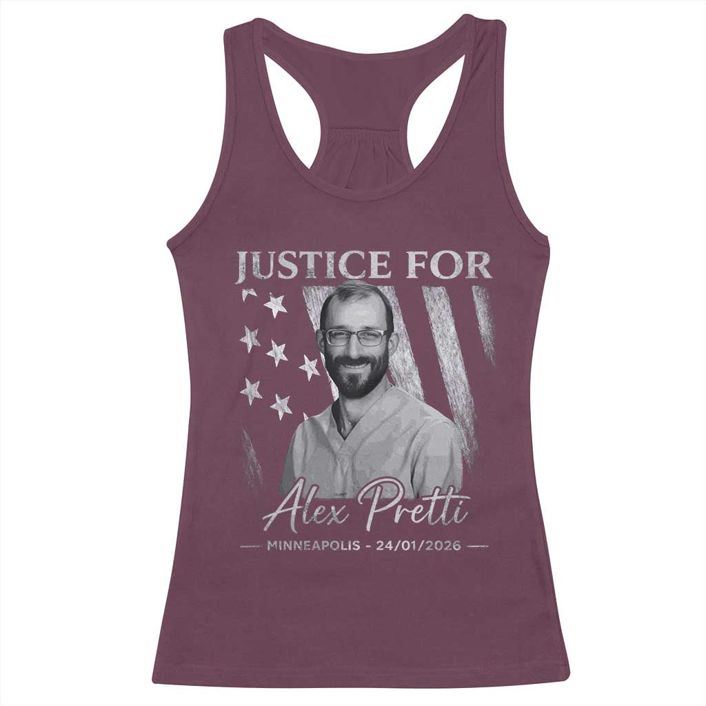 Justice For Alex Pretti Racerback Tank Top Minneapolis Tribute 2026 Vintage American Flag