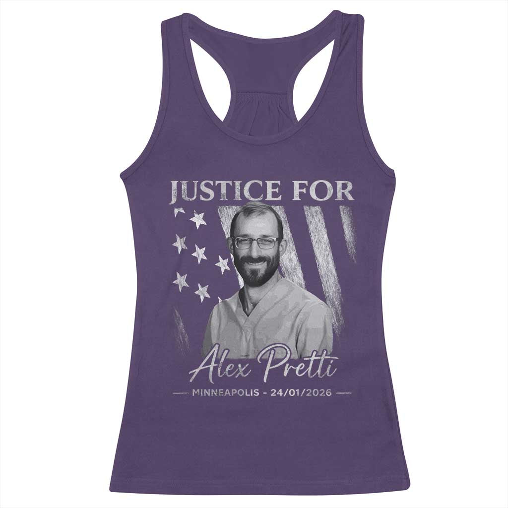 Justice For Alex Pretti Racerback Tank Top Minneapolis Tribute 2026 Vintage American Flag