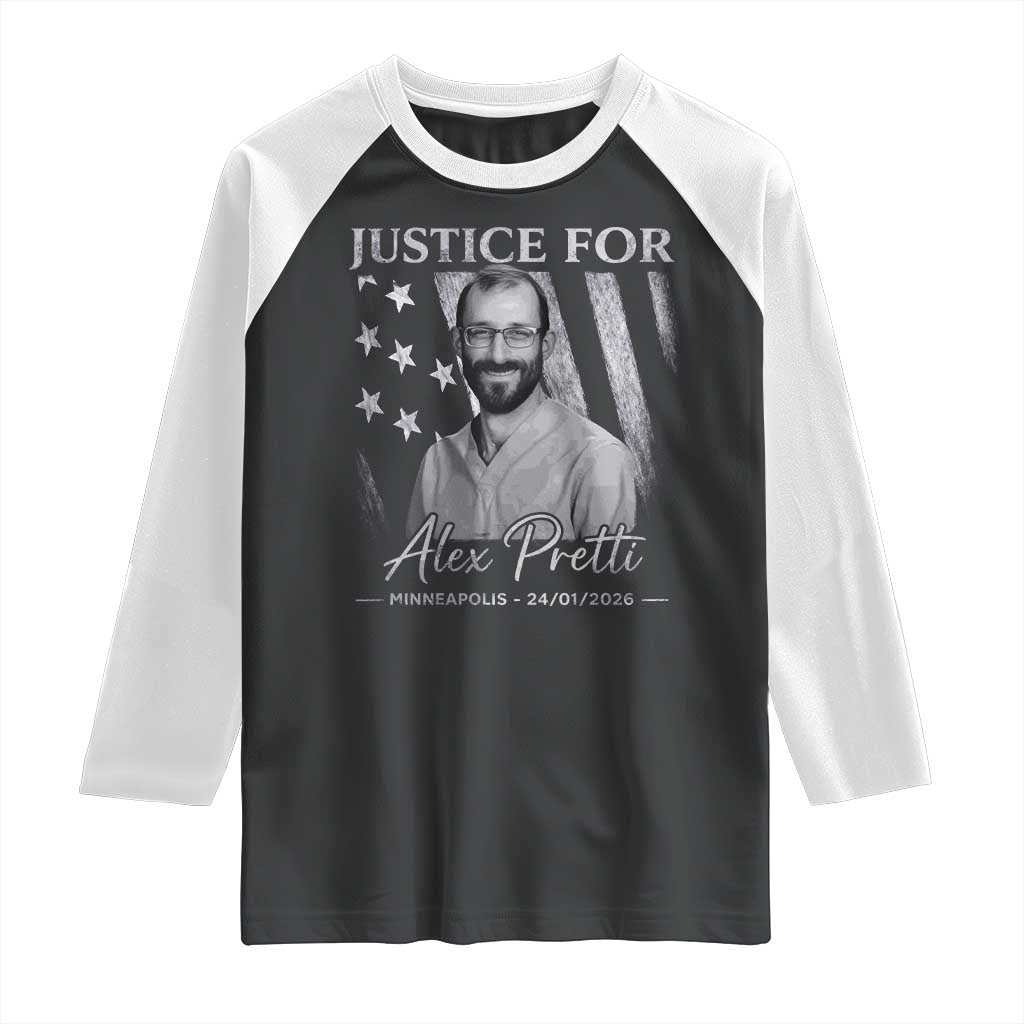 Justice For Alex Pretti Raglan Shirt Minneapolis Tribute 2026 Vintage American Flag
