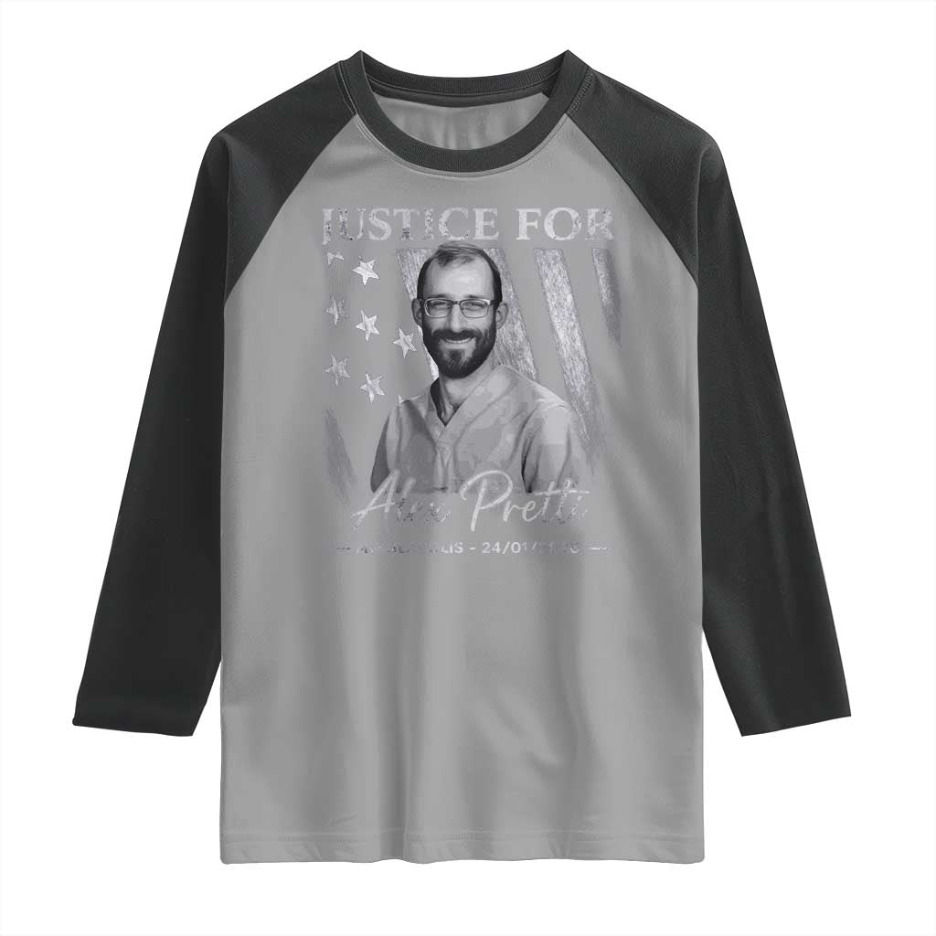 Justice For Alex Pretti Raglan Shirt Minneapolis Tribute 2026 Vintage American Flag