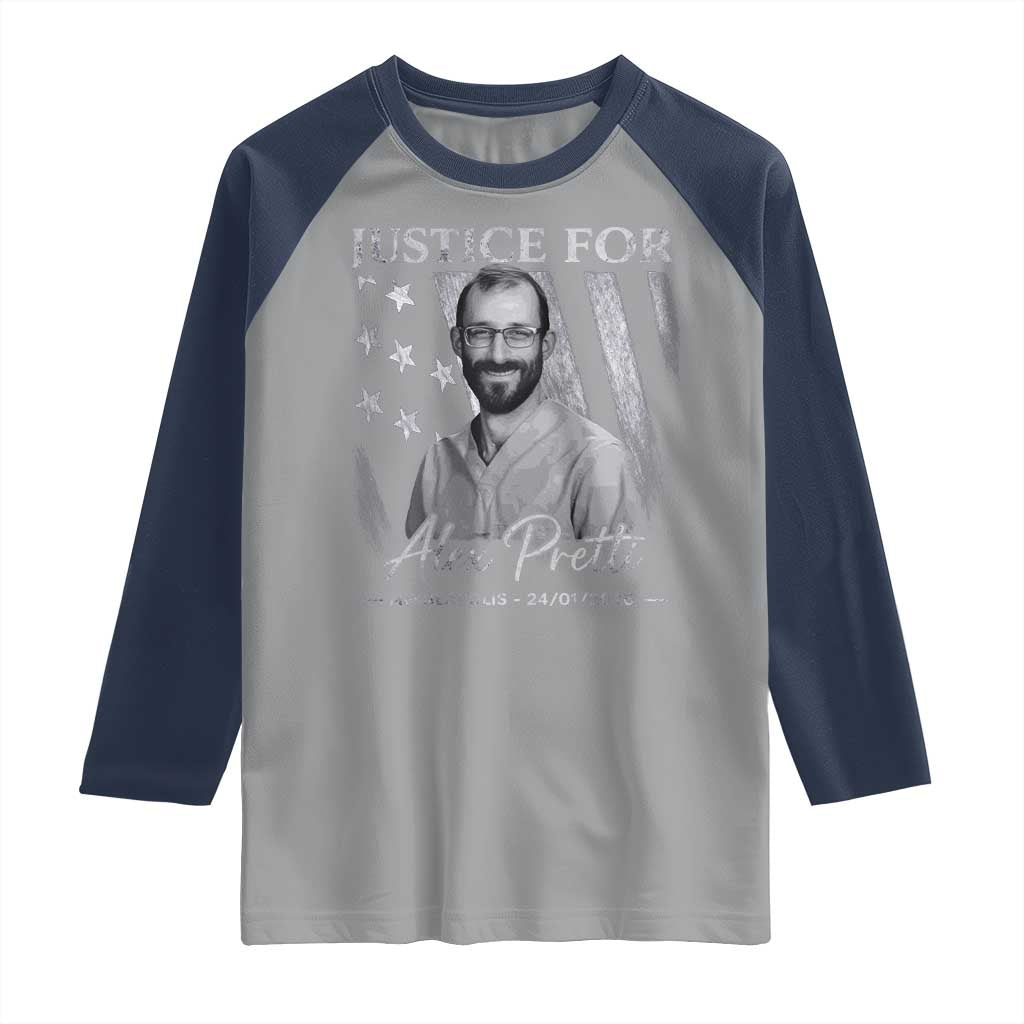 Justice For Alex Pretti Raglan Shirt Minneapolis Tribute 2026 Vintage American Flag