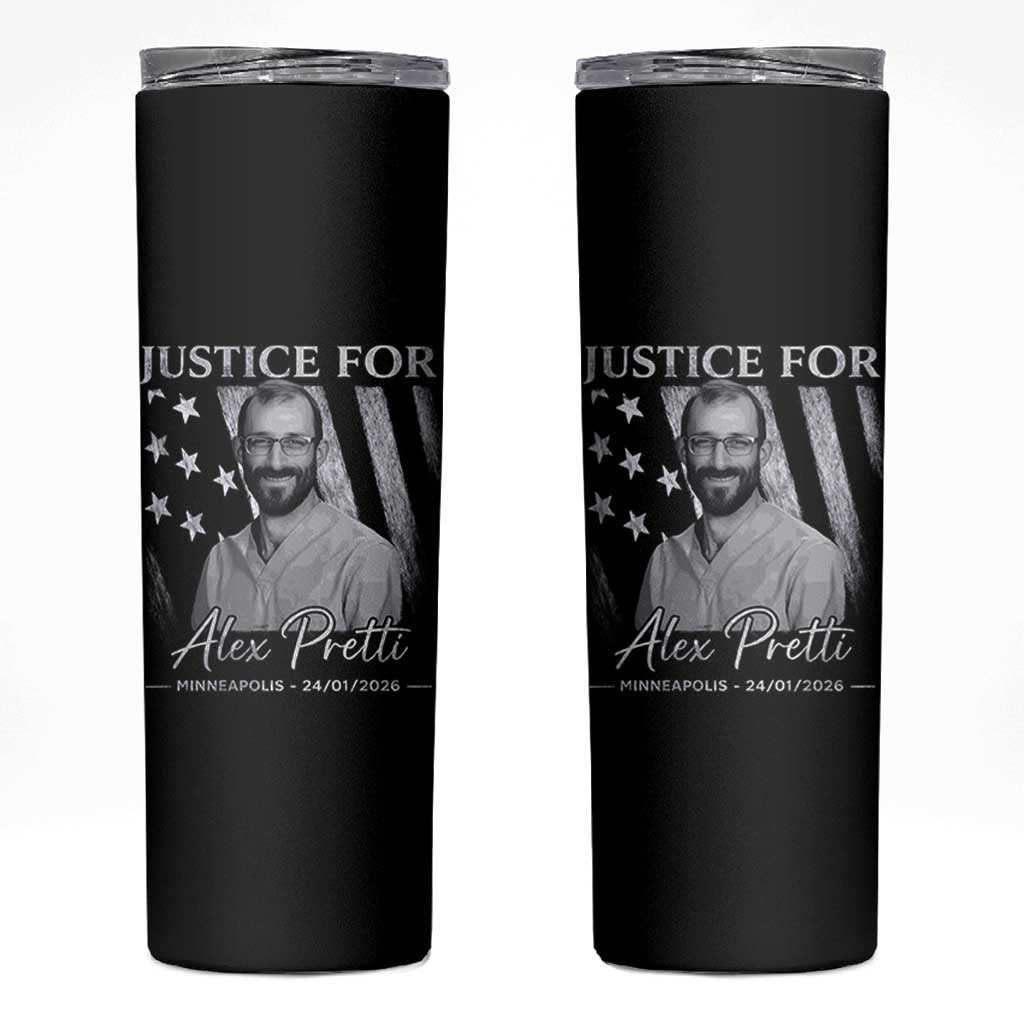 Justice For Alex Pretti Skinny Tumbler Minneapolis Tribute 2026 Vintage American Flag