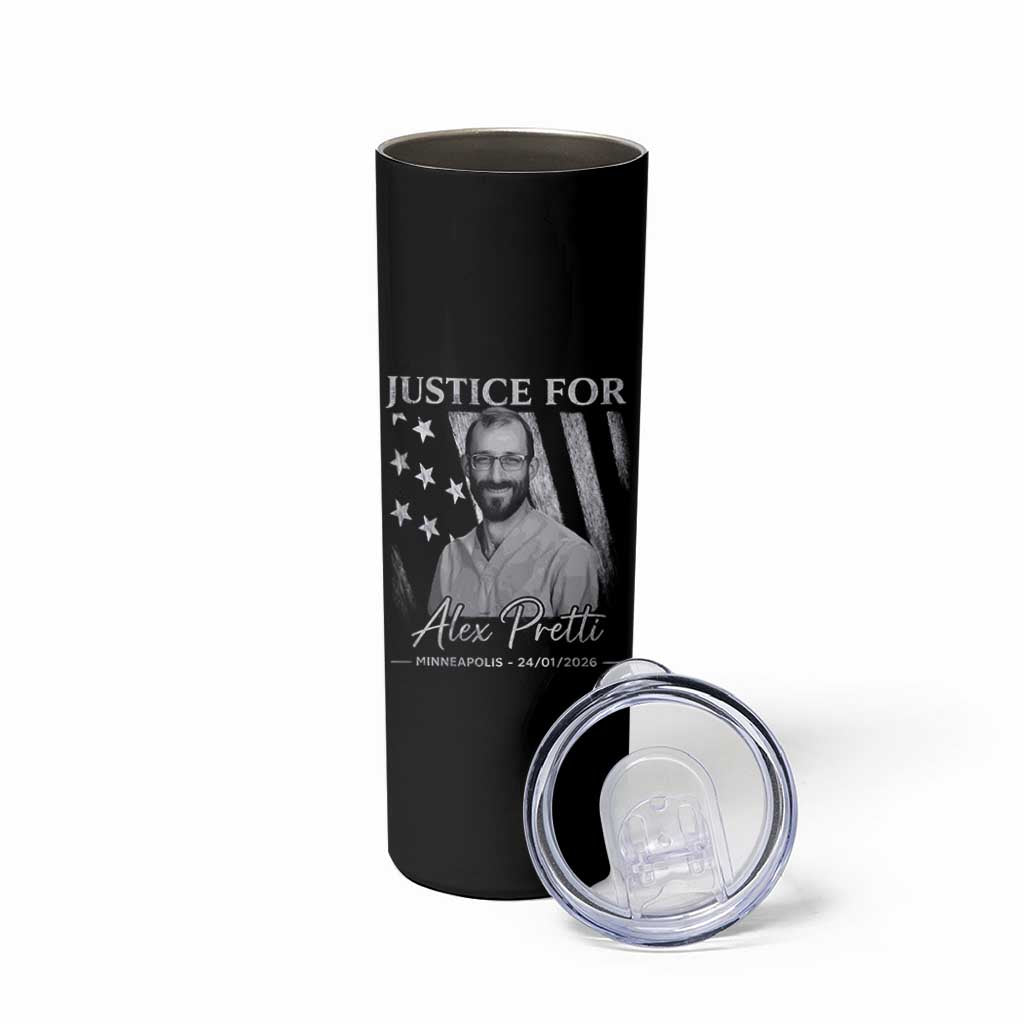 Justice For Alex Pretti Skinny Tumbler Minneapolis Tribute 2026 Vintage American Flag