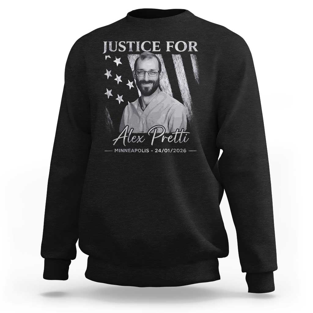 Justice For Alex Pretti Sweatshirt Minneapolis Tribute 2026 Vintage American Flag