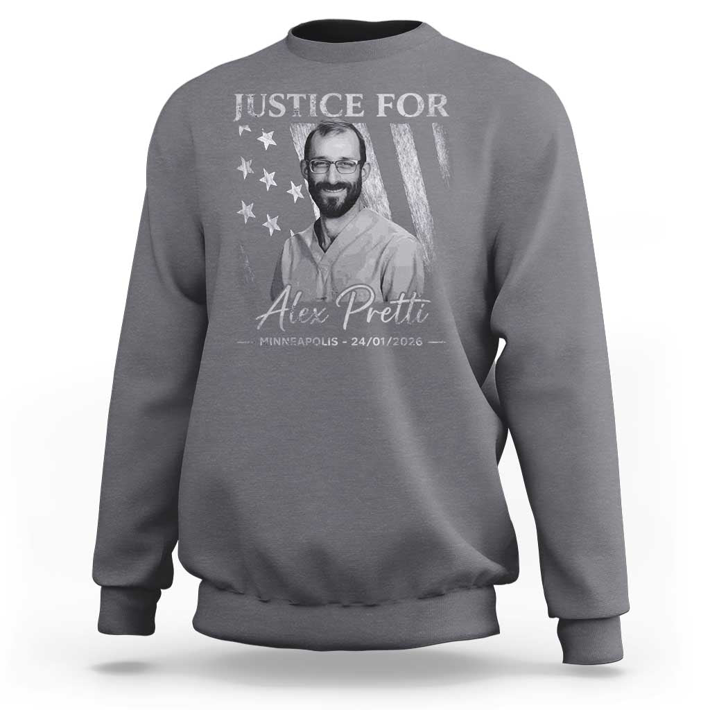 Justice For Alex Pretti Sweatshirt Minneapolis Tribute 2026 Vintage American Flag
