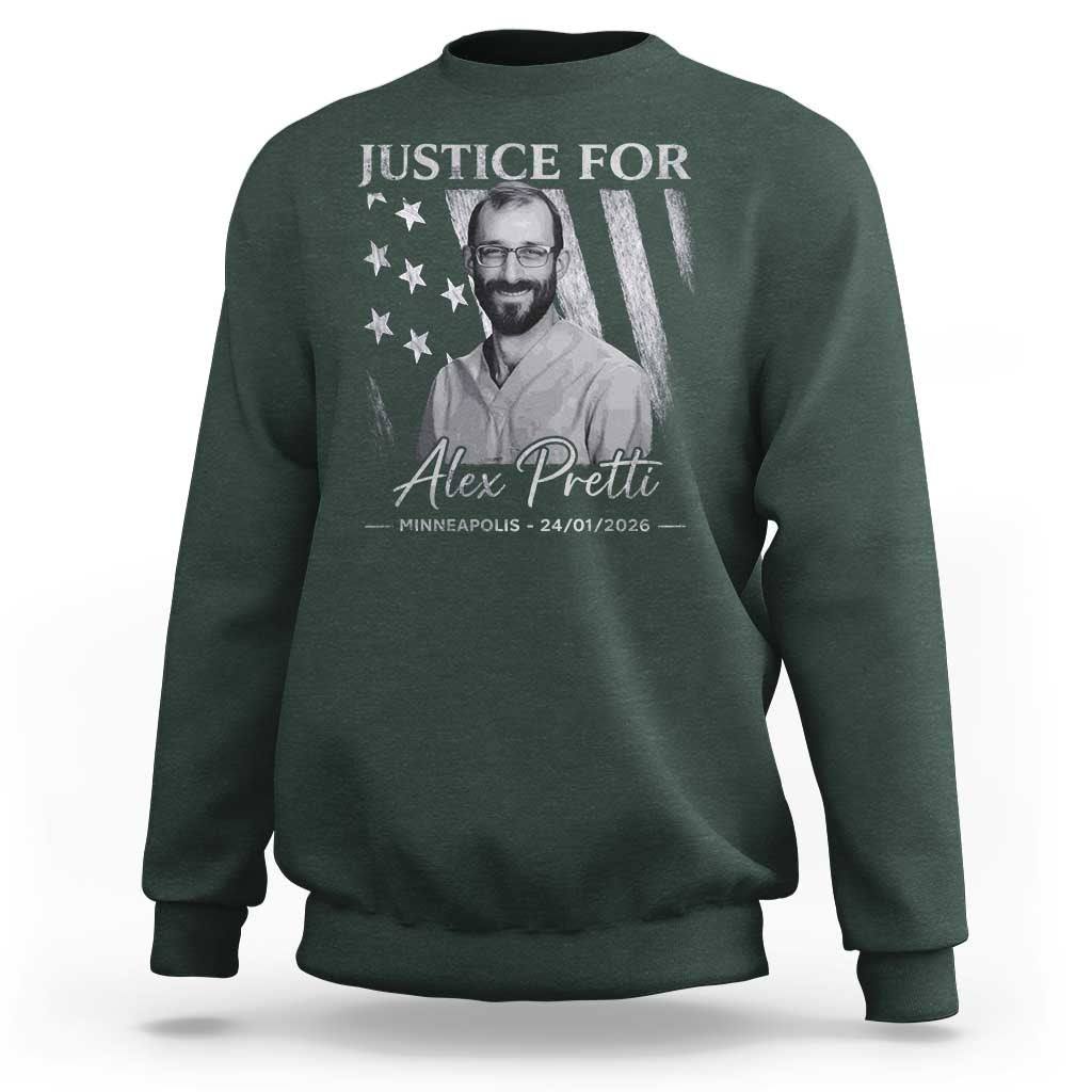 Justice For Alex Pretti Sweatshirt Minneapolis Tribute 2026 Vintage American Flag