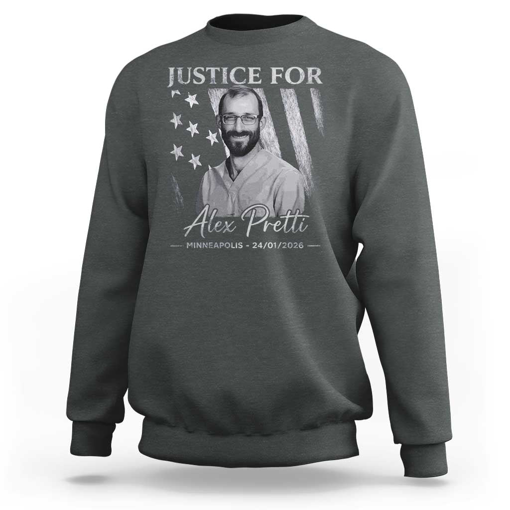 Justice For Alex Pretti Sweatshirt Minneapolis Tribute 2026 Vintage American Flag