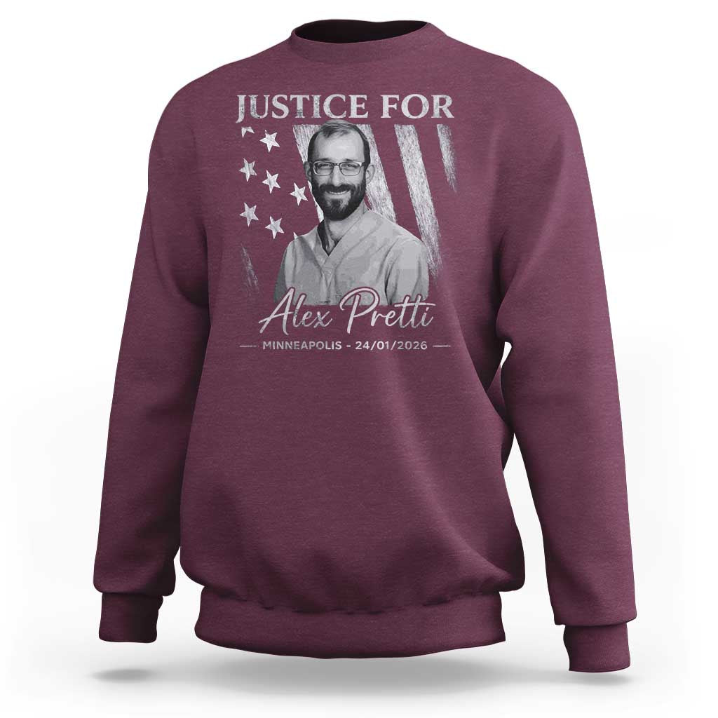 Justice For Alex Pretti Sweatshirt Minneapolis Tribute 2026 Vintage American Flag