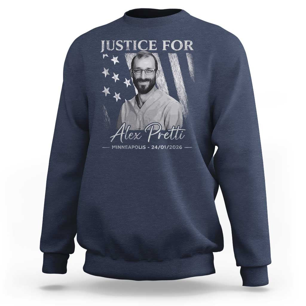 Justice For Alex Pretti Sweatshirt Minneapolis Tribute 2026 Vintage American Flag
