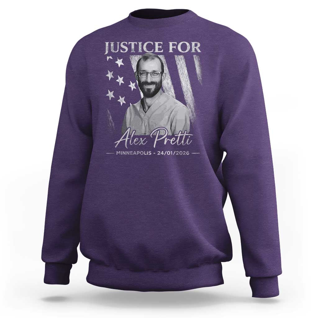Justice For Alex Pretti Sweatshirt Minneapolis Tribute 2026 Vintage American Flag
