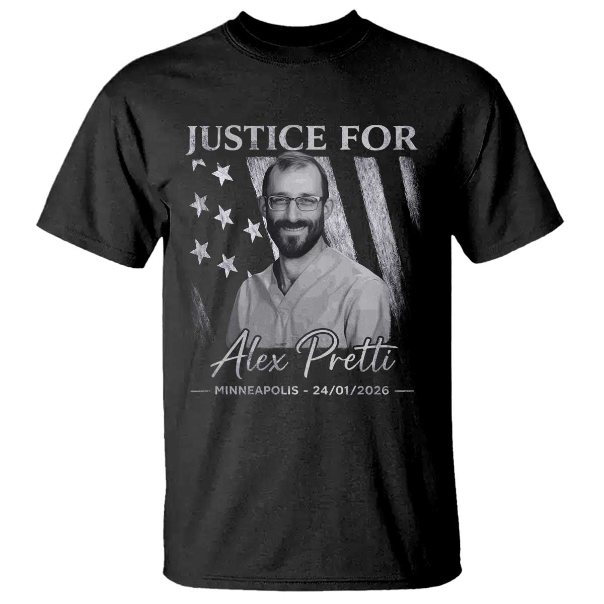 Justice For Alex Pretti T Shirt Minneapolis Tribute 2026 Vintage American Flag