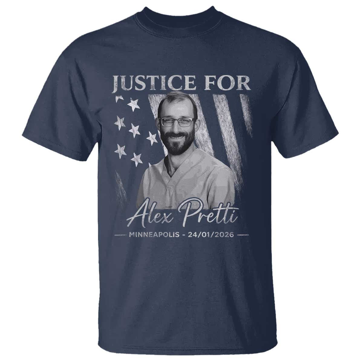 Justice For Alex Pretti T Shirt Minneapolis Tribute 2026 Vintage American Flag