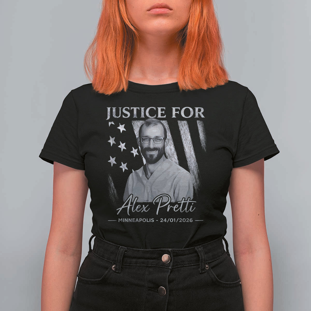 Justice For Alex Pretti T Shirt For Women Minneapolis Tribute 2026 Vintage American Flag