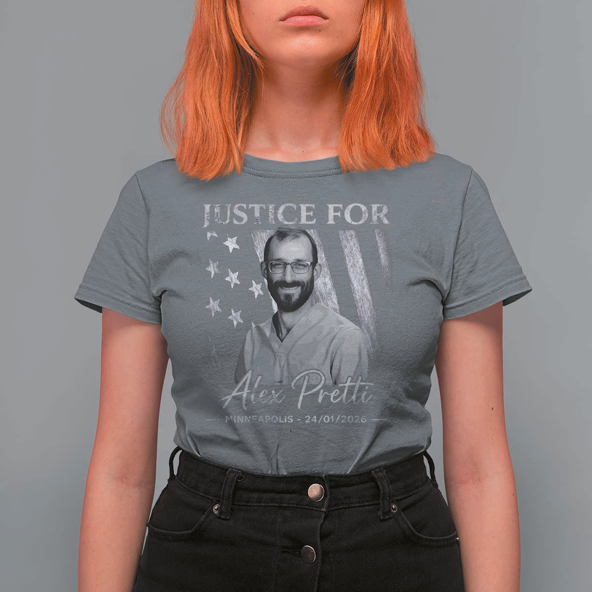 Justice For Alex Pretti T Shirt For Women Minneapolis Tribute 2026 Vintage American Flag